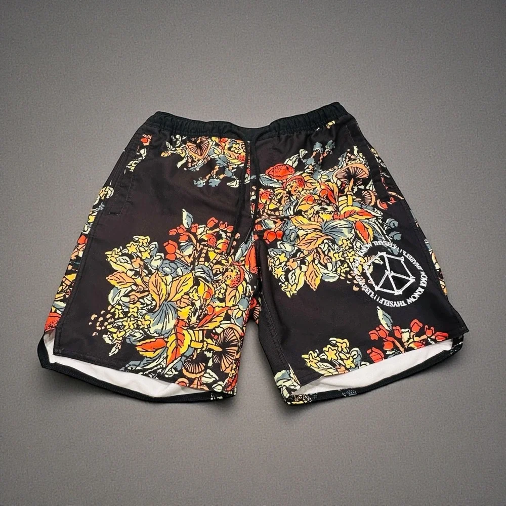 Stance Mens SIze Small Floral Mushroom Print Board Shorts Black Colorful